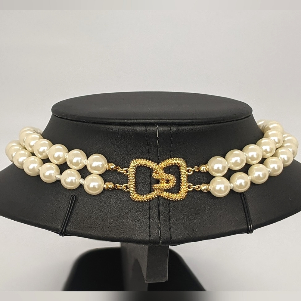 ERWIN PEARL Signed 10mm Double Strand Necklace • Gold Clasp • Jackie O Style - Picture 6 of 9